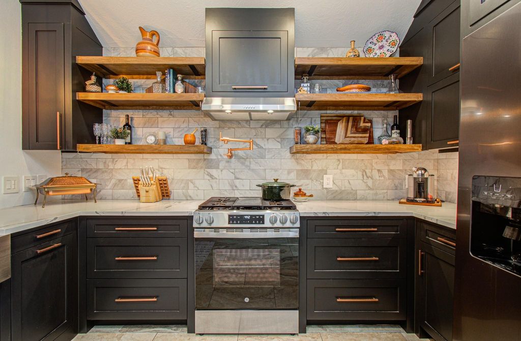 Approved kitchen photograph showing cabinet installation details.