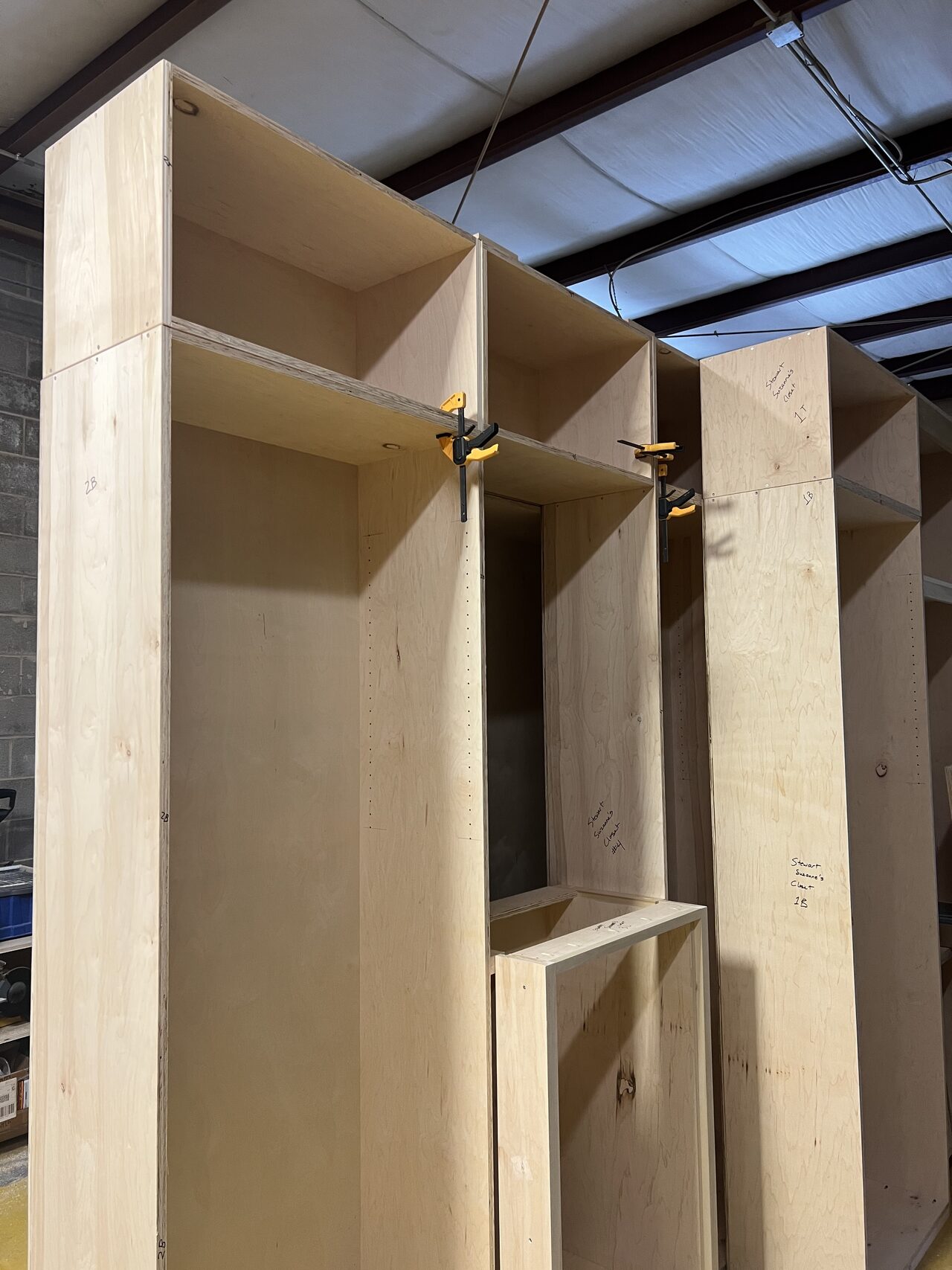 Tall cabinet side and shelf openings reviewed for depth, square, and vertical spacing for a Joel Hodge project.