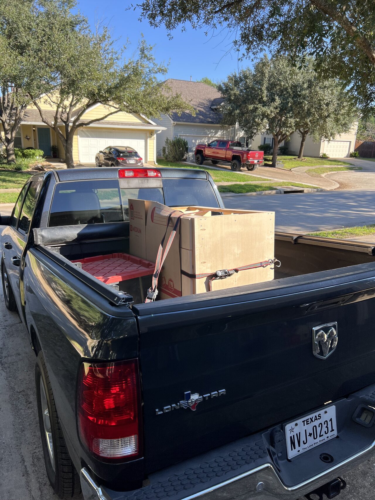 Cabinet parts loaded in the truck for delivery from the shop to the project site for a Joel Hodge project.